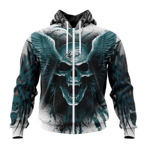 Personalized NFL Philadelphia Eagles Special Kits With Skull Art Unisex Zip Hoodie TZH1003