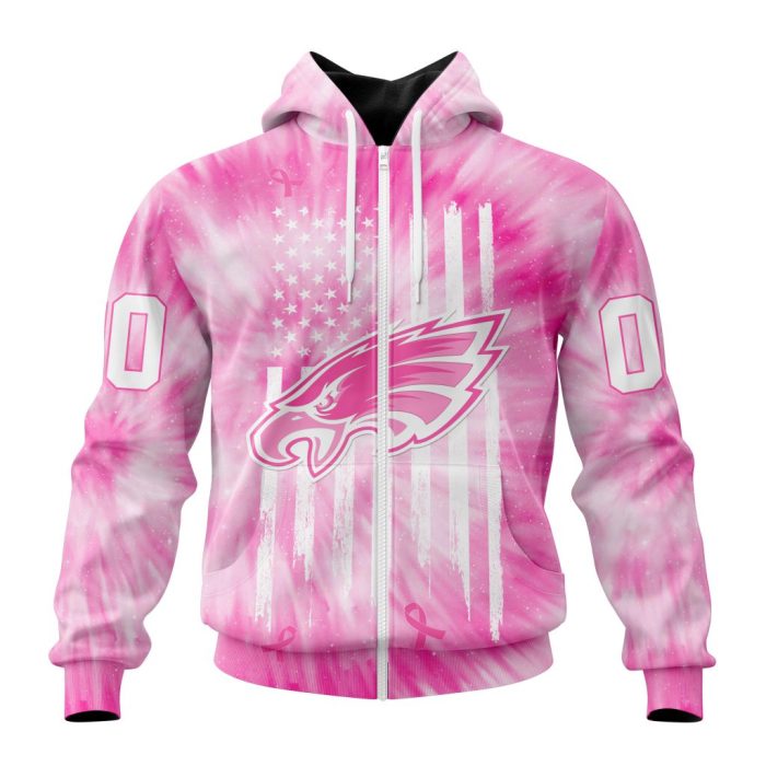 Personalized NFL Philadelphia Eagles Special Pink Tie-Dye Unisex Zip Hoodie TZH1006