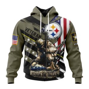 Personalized NFL Pittsburgh Steelers Honor Veterans Kneeling Soldier Unisex Hoodie TH1712