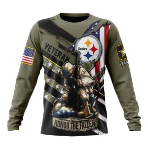 Personalized NFL Pittsburgh Steelers Honor Veterans Kneeling Soldier Unisex Sweatshirt SWS849