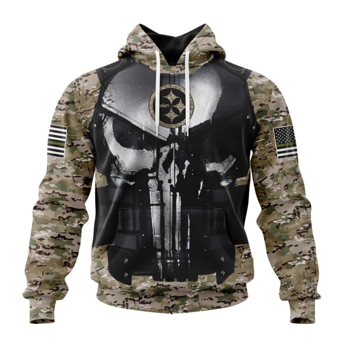 Personalized NFL Pittsburgh Steelers Punisher Skull Camo Veteran Kits Unisex Hoodie TH1713