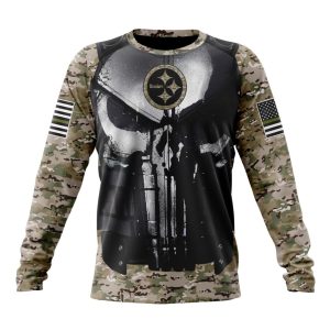 Personalized NFL Pittsburgh Steelers Punisher Skull Camo Veteran Kits Unisex Sweatshirt SWS850