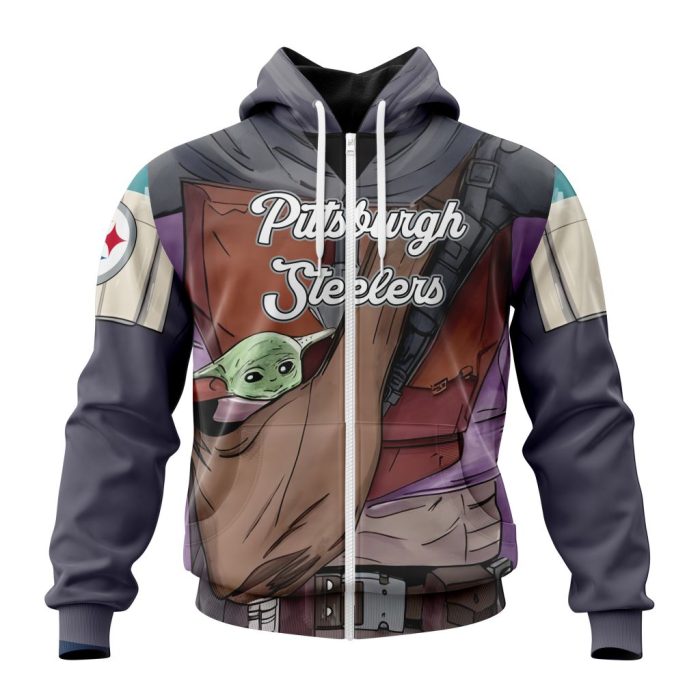 Personalized NFL Pittsburgh Steelers Specialized Mandalorian And Baby Yoda Unisex Zip Hoodie TZH1029