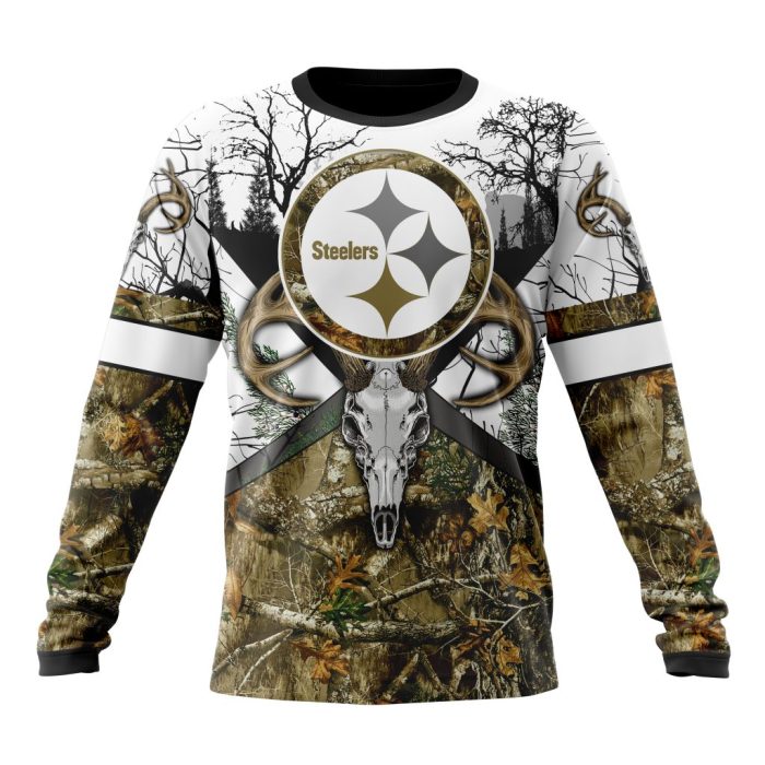 Personalized NFL Pittsburgh Steelers With Deer Skull And Forest Pattern For Go Hunting Unisex Sweatshirt SWS862