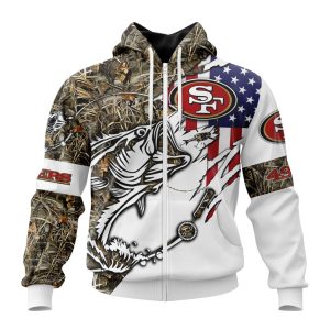 Personalized NFL San Francisco 49ers Fishing With Flag Of The United States Unisex Zip Hoodie TZH1035