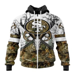 Personalized NFL San Francisco 49ers With Deer Skull And Forest Pattern For Go Hunting Unisex Zip Hoodie TZH1051