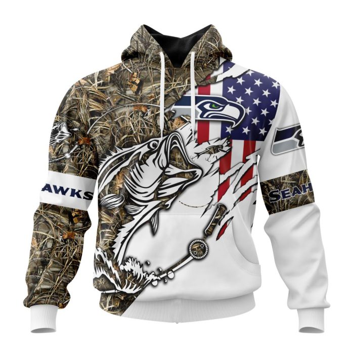 Personalized NFL Seattle Seahawks Fishing With Flag Of The United States Unisex Hoodie TH1749