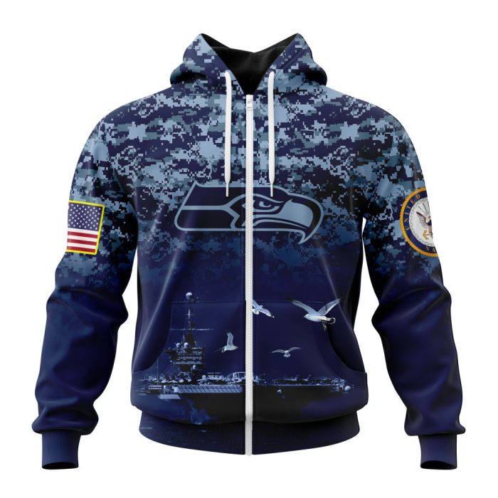 Personalized NFL Seattle Seahawks Honor US Navy Veterans Unisex Zip Hoodie TZH1057