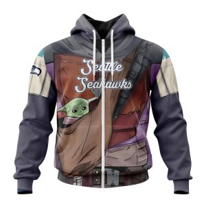Personalized NFL Seattle Seahawks Specialized Mandalorian And Baby Yoda Unisex Zip Hoodie TZH1068