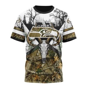 Personalized NFL Seattle Seahawks With Deer Skull And Forest Pattern For Go Hunting Unisex Tshirt TS3618
