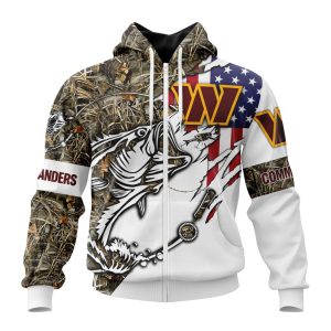 Personalized NFL Washington Commanders Fishing With Flag Of The United States Unisex Zip Hoodie TZH1113
