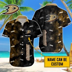 Personalized NHL Anaheim Ducks Palm Leafs Hawaiian Design Button Shirt HWS0775