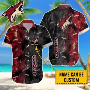 Personalized NHL Arizona Coyotes Palm Leafs Hawaiian Design Button Shirt HWS0776