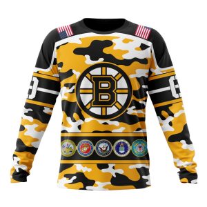 Personalized NHL Boston Bruins With Camo Team Color And Military Force Logo Unisex Sweatshirt SWS2026