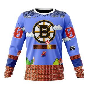 Personalized NHL Boston Bruins With Super Mario Game Design Unisex Sweatshirt SWS2029