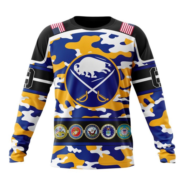 Personalized NHL Buffalo Sabres With Camo Team Color And Military Force Logo Unisex Sweatshirt SWS2086
