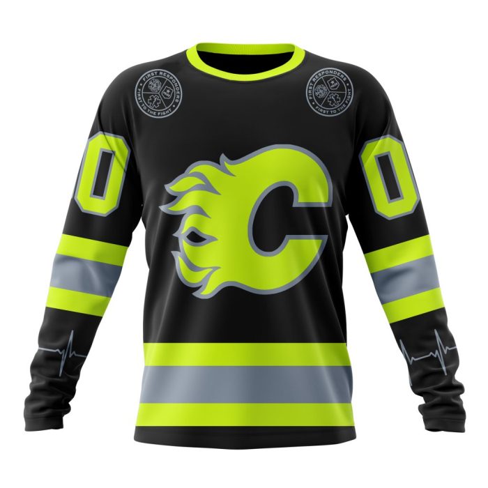 Personalized NHL Calgary Flames Specialized Unisex Kits With FireFighter Uniforms Color Unisex Sweatshirt SWS2137