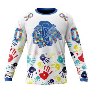 Personalized NHL Chicago Blackhawks Autism Awareness Hands Design Unisex Sweatshirt SWS2210