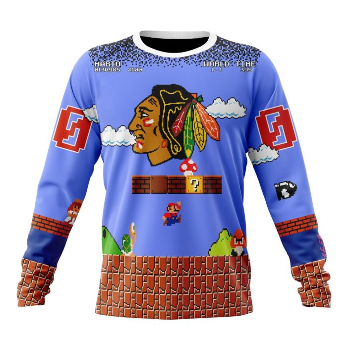 Personalized NHL Chicago Blackhawks With Super Mario Game Design Unisex Sweatshirt SWS2264