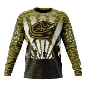 Personalized NHL Columbus Blue Jackets Military Camo Kits For Veterans Day And Rememberance Day Unisex Sweatshirt SWS2334