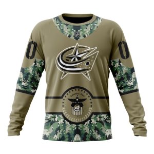 Personalized NHL Columbus Blue Jackets Military Camo With City Or State Flag Unisex Sweatshirt SWS2335