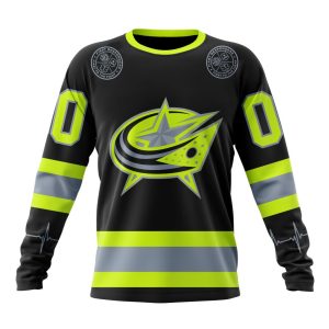 Personalized NHL Columbus Blue Jackets Specialized Unisex Kits With FireFighter Uniforms Color Unisex Sweatshirt SWS2372