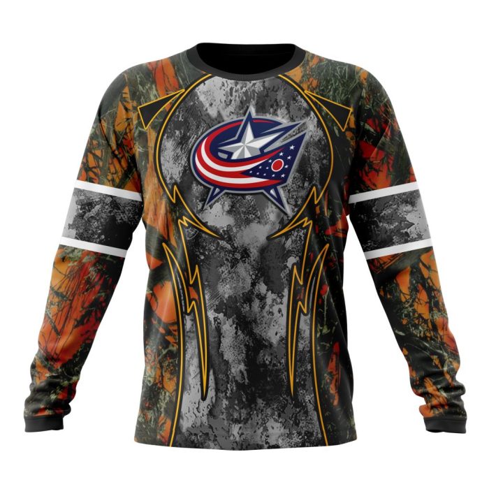 Personalized NHL Columbus Blue Jackets With Camo Concepts For Hungting In Forest Unisex Sweatshirt SWS2377