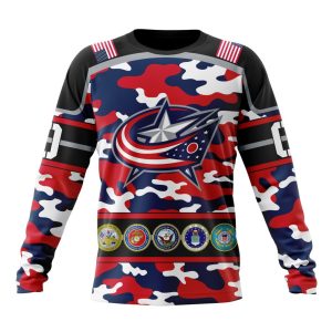 Personalized NHL Columbus Blue Jackets With Camo Team Color And Military Force Logo Unisex Sweatshirt SWS2378