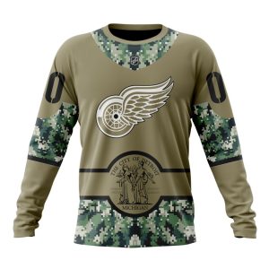 Personalized NHL Detroit Red Wings Military Camo With City Or State Flag Unisex Sweatshirt SWS2451