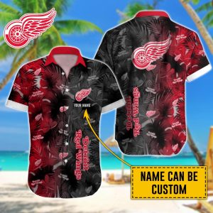 Personalized NHL Detroit Red Wings Palm Leafs Hawaiian Design Button Shirt HWS0785