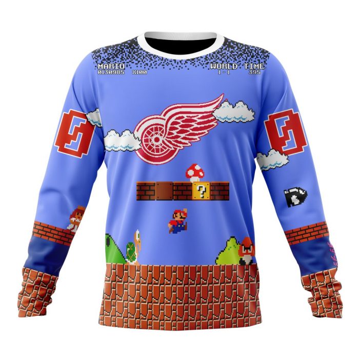Personalized NHL Detroit Red Wings With Super Mario Game Design Unisex Sweatshirt SWS2498