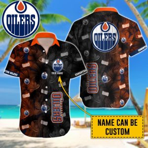 Personalized NHL Edmonton Oilers Palm Leafs Hawaiian Design Button Shirt HWS0786