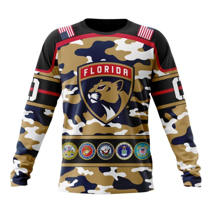 Personalized NHL Florida Panthers With Camo Team Color And Military Force Logo Unisex Sweatshirt SWS2611