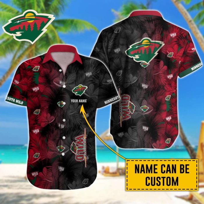 Personalized NHL Minnesota Wild Palm Leafs Hawaiian Design Button Shirt HWS0789