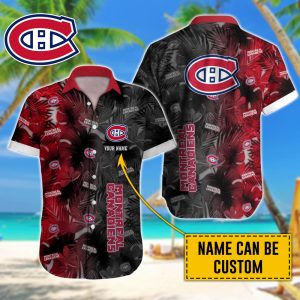 Personalized NHL Montreal Canadiens Palm Leafs Hawaiian Design Button Shirt HWS0790