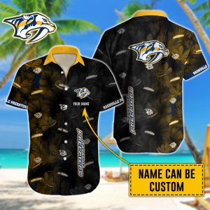 Personalized NHL Nashville Predators Palm Leafs Hawaiian Design Button Shirt HWS0791