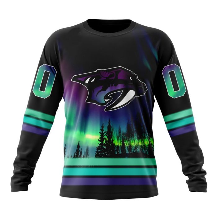 Personalized NHL Nashville Predators Special Design With Northern Lights Unisex Sweatshirt SWS2810