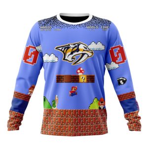 Personalized NHL Nashville Predators With Super Mario Game Design Unisex Sweatshirt SWS2846