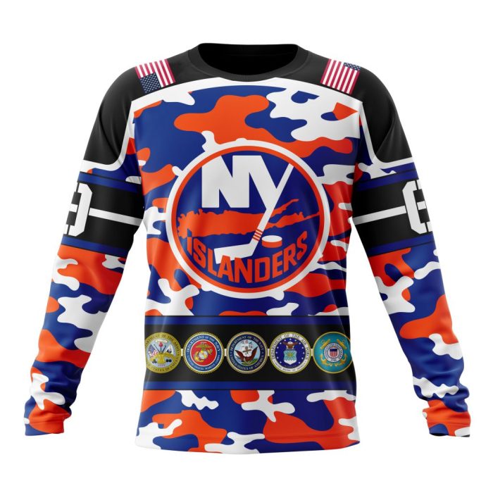 Personalized NHL New York Islanders With Camo Team Color And Military Force Logo Unisex Sweatshirt SWS2960
