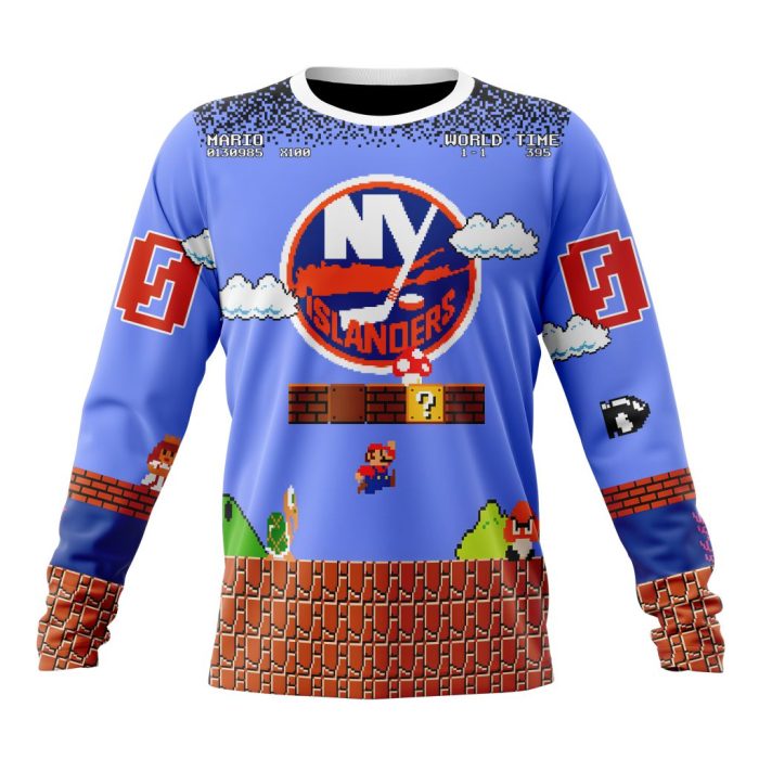 Personalized NHL New York Islanders With Super Mario Game Design Unisex Sweatshirt SWS2962