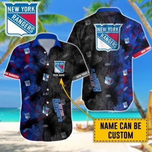 Personalized NHL New York Rangers Palm Leafs Hawaiian Design Button Shirt HWS0794