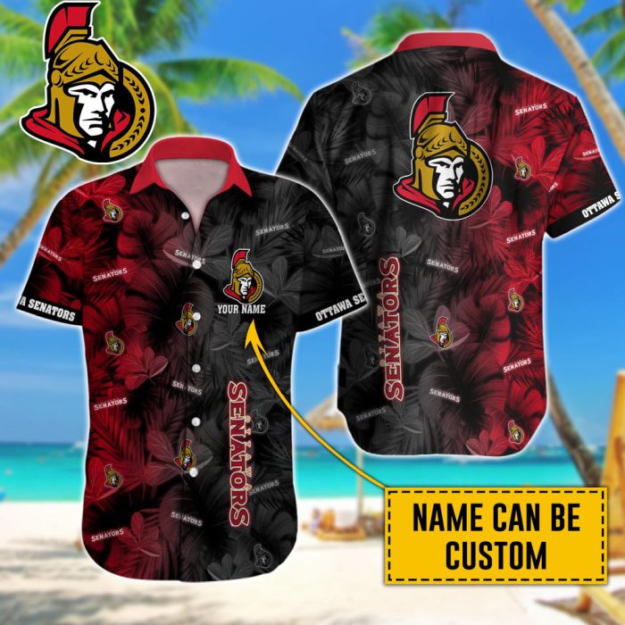 Personalized NHL Ottawa Senators Palm Leafs Hawaiian Design Button Shirt HWS0795