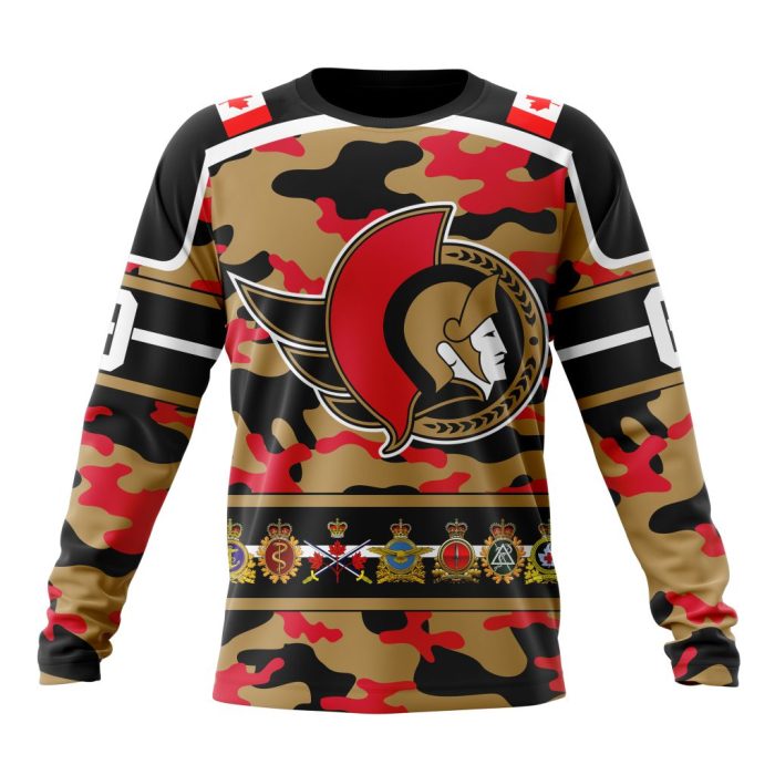 Personalized NHL Ottawa Senators With Camo Team Color And Military Force Logo Unisex Sweatshirt SWS3076