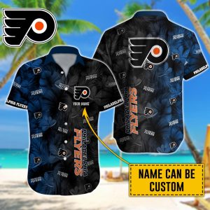 Personalized NHL Philadelphia Flyers Palm Leafs Hawaiian Design Button Shirt HWS0796