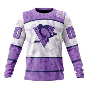 Personalized NHL Pittsburgh Penguins Special Lavender Hockey Fights Cancer Unisex Sweatshirt SWS3162