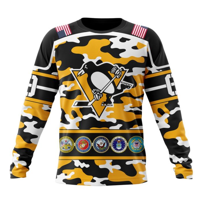 Personalized NHL Pittsburgh Penguins With Camo Team Color And Military Force Logo Unisex Sweatshirt SWS3196