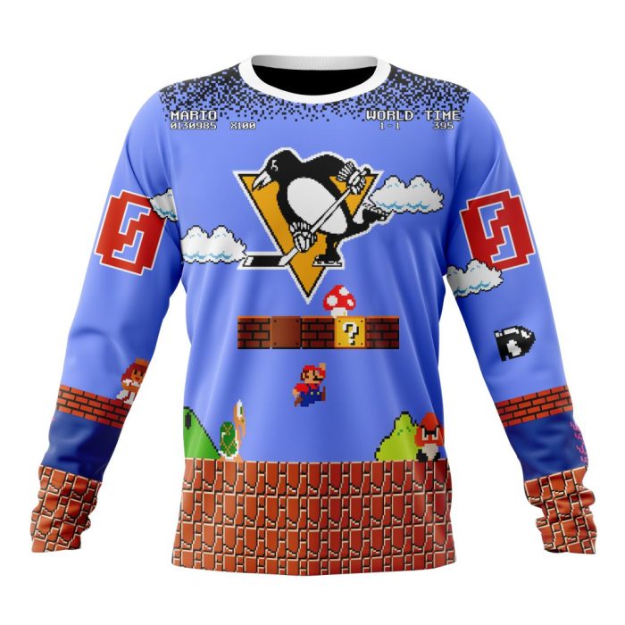 Personalized NHL Pittsburgh Penguins With Super Mario Game Design Unisex Sweatshirt SWS3198