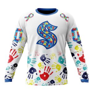 Personalized NHL Seattle Kraken Autism Awareness Hands Design Unisex Sweatshirt SWS3263