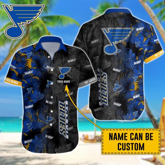 Personalized NHL St. Louis Blues Palm Leafs Hawaiian Design Button Shirt HWS0798