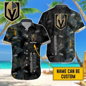 Personalized NHL Vegas Golden Knights Palm Leafs Hawaiian Design Button Shirt HWS0802